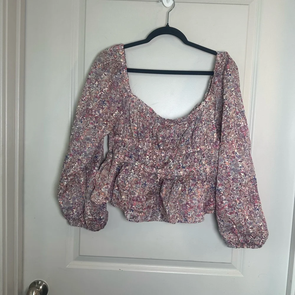 NEW J.Crew x Liberty Cotton Micro Floral Cinch Waist Puff Sleeve Crop Top, L